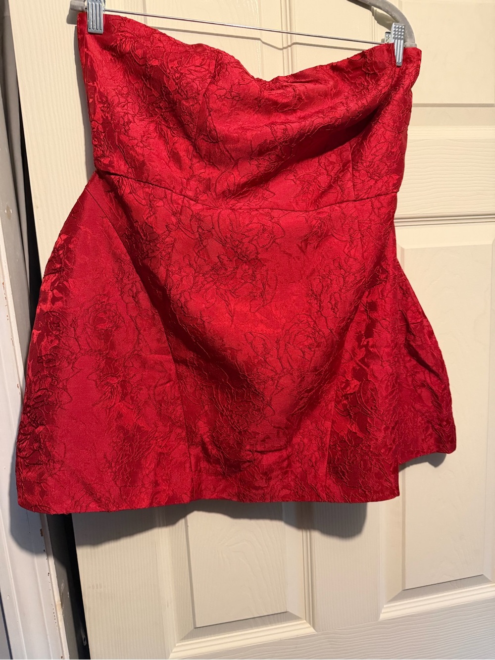Strapless Red Jacquard Cocktail Dress